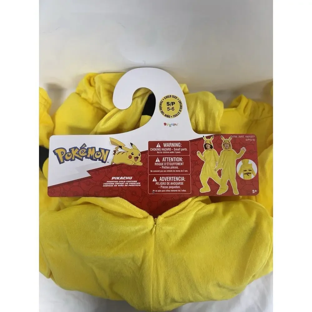Pokémon Pikachu Costume Kids5-6 Hooded Jumpsuit & Tail ShoeCover Disguise Unisex